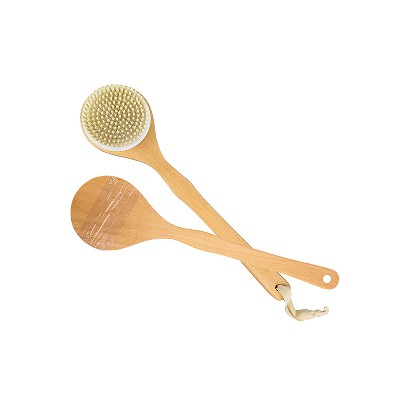 Wooden long handled bath brush with detachable handle, back brush, soft bristle bath brush, Japanese style beauty dry brush